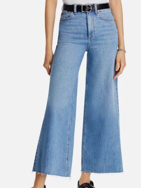 Rag & Bone Women Blue Sofie Cotton High Rise Wide Ankle Jean Pants Size 30